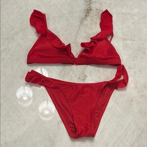 Amazon Red Ruffled Bikini Swimwear